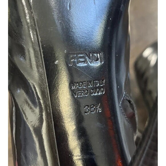 Fendi Black Patent Leather Heels EU 38.5 US 8 Peep Toe Mesh Booties Goth Rave - Picture 10 of 12
